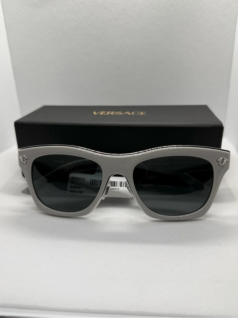 Versace Men’s Silver-Gray Frame Sunglasses with Dark Lenses